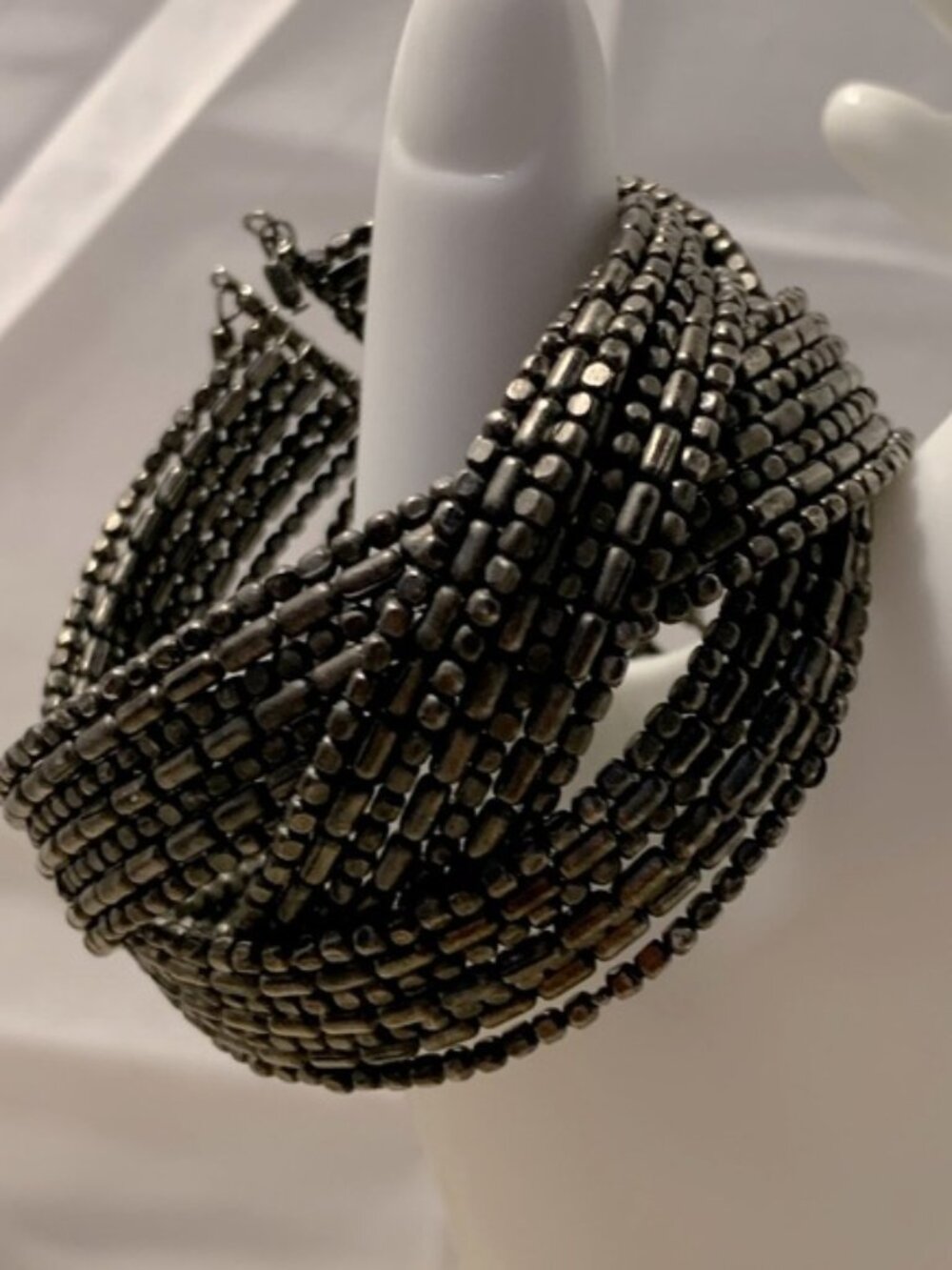 Steel Gray Beaded Cuff Bracelet